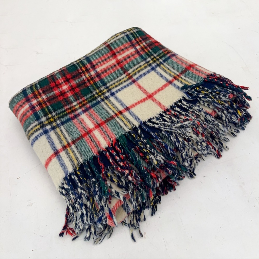 VTG Sibley Lindsay & Curr Wool Fringe Reversible Blanket Tartan Plaid England